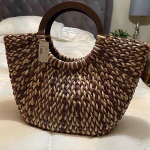 Woven Tan and Brown Handbag beach bag